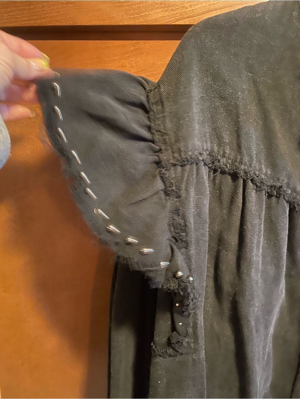 POL Black Ruffle-Trim Snap Button Shirt - Picture 2 of 4